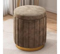 LMMIAOZ Reposapiés tapizado otomano de Almacenamiento Redondo de Terciopelo Moderno con Tapa extraíble y Base de Metal Dorado. Elegante Detalle marrón para Sala de Estar, dormito