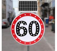 LMMIAOZ Señal de Radar de límite de Velocidad de 24" alimentada por energía Solar, límite de Velocidad de 20/30/40/50/60/80, señal de Carretera Intermitente LED de Alta visibilid