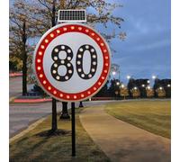 LMMIAOZ Señales solares de Seguridad Vial de 24" con luz Intermitente LED, señal de Advertencia de Stop, LED con energía Solar, señales de límite de Velocidad de 20/30/40/50/60/8