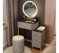 LMMIAOZ Tocador con 3 Modos de iluminación, 4 cajones y Taburete. Mesa de Maquillaje para Dormitorio, vestidor, tocador, diseño Moderno.