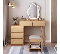 LMMIAOZ Tocador con Espejo con luz LED, 5 cajones y armarios, 3 Modos de iluminación y Taburete tapizado. Elegante tocador para Dormitorio y vestidor.