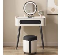 LMMIAOZ Tocador Iluminado con Espejo y Taburete, cajones iluminados, iluminación de 3 Colores, Madera Maciza y Pizarra, Elegante tocador para Dormitorio (Beige y Negro, 50 x 40