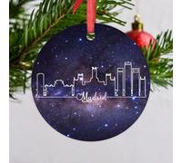 LMMIXEE Adornos de Navidad de paisaje urbano de Madrid 2024, adornos de la ciudad de Madrid para árboles de Navidad, novedad, nebulosa, país, recuerdo, adorno personalizado para amantes de los viajes,