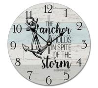 LMMIXEE Anchor Hold in Spite of The Storm Reloj de pared de madera de 10 pulgadas, funciona con pilas, silencioso, sin tictac, decoración de pared moderna para el hogar, cocina, oficina, escuela, baño