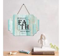 LMMIXEE Letrero de madera con texto en inglés «We Walk by Faith Not by Sight», versículo de la Biblia, letrero de madera cristiana, arte de pared rústico, decoración religiosa para cocina, dormitorio