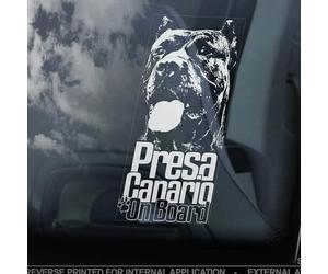 LMMIXEE Presa Canario - Calcomanías de vinilo troqueladas para ventana de coche, perro canario, mastín, perro, mamá, papá, calcomanías troqueladas, divertidas calcomanías para parachoques de perro,