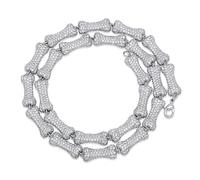 LMMSHA 14K Gold Over 925 Silver Bone Jewelry, Micro-Inlaid Mossanite Pink Crystal Necklace, Elegance with a Touch of Playfulness,Gifts for Dad