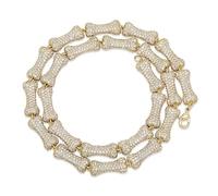 LMMSHA 14K Gold Over 925 Silver Bone Jewelry, Micro-Inlaid Mossanite Pink Crystal Necklace, Elegance with a Touch of Playfulness,Gifts for Dad