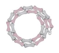 LMMSHA 14K Gold Over 925 Silver Bone Jewelry, Micro-Inlaid Mossanite Pink Crystal Necklace, Elegance with a Touch of Playfulness,Gifts for Dad