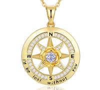 LMMSHA 18K Gold Plated Compass Necklace Women, Wife Anniversary, Birthstone Jewelry Gifts for Woman Her Girlfriend Mom Birthday Christmas Valentines Mothers Day, I'D be Lost Without You