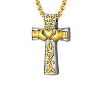 LMMSHA Accessorie Sterling Silver Funeral Cremation for Men Keepsake Memorial Pendant - Mens Celtic Irish Cross Necklace Women Birthday