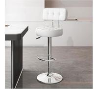 LMMSHA Adjustable Height Single Bar Stools with Backs Swivel Kitchen Breakfast Chairs PU Faux Leather Upholstered Bar-stools(White,Silver Legs)