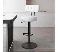 LMMSHA Adjustable Height Single Bar Stools with Backs Swivel Kitchen Breakfast Chairs PU Faux Leather Upholstered Bar-stools(White,Black Legs)