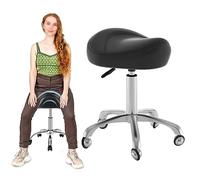 LMMSHA Adjustable Salon Stools, Saddle Rolling Stool with Wheels for Dental Hygienist, Professional Hospital Ergonomic Office Chair (Color Black)