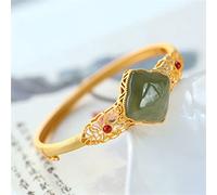 LMMSHA Ancient Gold Craftsmanship Hollow Natural Hetian Jade Bracelet Fashion Personality Ladies Silver Jewelry (Gem Color : Green)