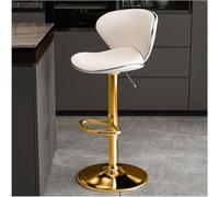 LMMSHA Bar Stools Adjustable Swivel Counter Height PU Leather Upholstered with Back Amp Footrest Solid -stools(White,63-83cm Golden Legs)
