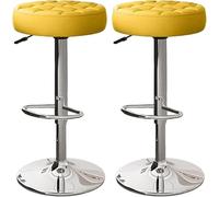 LMMSHA Bar Stools Set of 2 Comfy PU Leather Counter Height with Round Seat Adjustable Swivel Backless Bar-stools Tall(Yellow,Silver Legs)