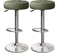 LMMSHA Bar Stools Set of 2 Comfy PU Leather Counter Height with Round Seat Adjustable Swivel Backless Bar-stools Tall(Green,Silver Legs)