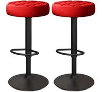 LMMSHA Bar Stools Set of 2 Comfy PU Leather Counter Height with Round Seat Adjustable Swivel Backless Bar-stools Tall(Red,Black Legs)
