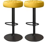 LMMSHA Bar Stools Set of 2 Comfy PU Leather Counter Height with Round Seat Adjustable Swivel Backless Bar-stools Tall(Yellow,Black Legs)