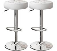 LMMSHA Bar Stools Set of 2 Comfy PU Leather Counter Height with Round Seat Adjustable Swivel Backless Bar-stools Tall(White,Silver Legs)