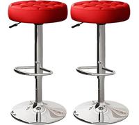 LMMSHA Bar Stools Set of 2 Comfy PU Leather Counter Height with Round Seat Adjustable Swivel Backless Bar-stools Tall(Red,Silver Legs)