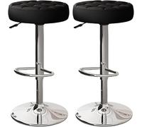 LMMSHA Bar Stools Set of 2 Comfy PU Leather Counter Height with Round Seat Adjustable Swivel Backless Bar-stools Tall(Black,Silver Legs)