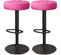 LMMSHA Bar Stools Set of 2 Comfy PU Leather Counter Height with Round Seat Adjustable Swivel Backless Bar-stools Tall(Pink,Black Legs)