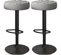 LMMSHA Bar Stools Set of 2 Comfy PU Leather Counter Height with Round Seat Adjustable Swivel Backless Bar-stools Tall(Grey,Black Legs)