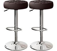 LMMSHA Bar Stools Set of 2 Comfy PU Leather Counter Height with Round Seat Adjustable Swivel Backless Bar-stools Tall(Brown,Silver Legs)