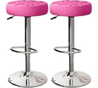 LMMSHA Bar Stools Set of 2 Comfy PU Leather Counter Height with Round Seat Adjustable Swivel Backless Bar-stools Tall(Pink,Silver Legs)
