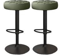 LMMSHA Bar Stools Set of 2 Comfy PU Leather Counter Height with Round Seat Adjustable Swivel Backless Bar-stools Tall(Green,Black Legs)