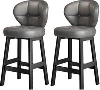 LMMSHA Bar Stools Set of 2 Kitchen Faux Leather Counter Height with Back Upholstered Bar-stools for Island Home(C,65cm/25.5inch)