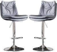 LMMSHA Bar Stools Set of Bar-Stool Chairs with Back and Thick Sponge 60 80cm Adjustable Height for Pub Kitchen Counter(A,Silver Leg)