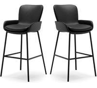 LMMSHA Bar Stools Set of Height with Back Ergonomic Backrest Synthetic Leather Metal Legs 65 75cm Tall Bar-stools for(Black,55cm/21.6inch)