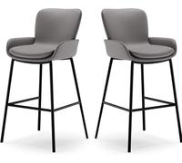 LMMSHA Bar Stools Set of Height with Back Ergonomic Backrest Synthetic Leather Metal Legs 65 75cm Tall Bar-stools for(Grey,55cm/21.6inch)
