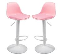 LMMSHA Bar Stools Swivel Kitchen Island Counter Height Armless Chairs with Back and Footrest, Breakfast Set of 2,(Pink)