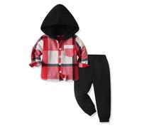 LMMSHA Boys Clothes Outfit 2PCS Cotton Plaid Toddler Boy Hoodies Shirt Tops +Pants Sweatsuit Suit Kids Tracksuit Spring Fall Winter Clothing Set