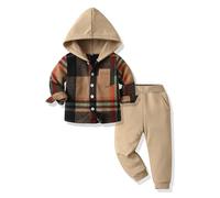 LMMSHA Boys Clothes Outfit 2PCS Cotton Plaid Toddler Boy Hoodies Shirt Tops +Pants Sweatsuit Suit Kids Tracksuit Spring Fall Winter Clothing Set