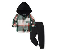 LMMSHA Boys Clothes Outfit 2PCS Cotton Plaid Toddler Boy Hoodies Shirt Tops +Pants Sweatsuit Suit Kids Tracksuit Spring Fall Winter Clothing Set
