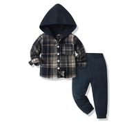 LMMSHA Boys Clothes Outfit 2PCS Cotton Plaid Toddler Boy Hoodies Shirt Tops +Pants Sweatsuit Suit Kids Tracksuit Spring Fall Winter Clothing Set