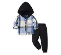 LMMSHA Boys Clothes Outfit 2PCS Cotton Plaid Toddler Boy Hoodies Shirt Tops +Pants Sweatsuit Suit Kids Tracksuit Spring Fall Winter Clothing Set