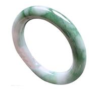 LMMSHA Bracelets, Round Jade Bangle Bracelet for Women, White Green Floating Flowers Bangle(54mm)