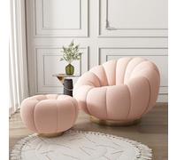 LMMSHA Chairs Swivel Accent Sofa Round Back Barrel with Ottoman, Leisure Arm Chair for Hotel Living Room Bedroom Office