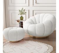 LMMSHA Chairs Swivel Accent Sofa Round Back Barrel with Ottoman, Leisure Arm Chair for Hotel Living Room Bedroom Office