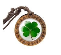 LMMSHA Classic Green Shamrock Wooden Glass Necklace for Women, Men & Kids - Bulk Supply for Patrick's Day Celebrations