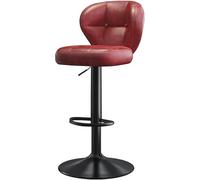 LMMSHA Compact Swivel Bar Stools 62 82cm Adjustable Counter Height Faux Leather Upholstered Chairs with Back for(Red,Black Legs)