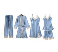 LMMSHA Conjunto de Ropa de Descanso para Mujer Camisa Camisola Camisones de Talla Grande Camisones de Manga Larga de 5 Piezas Ropa de Dormir para otoño e Invierno Rood-XX