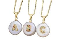 LMMSHA Elegant Letter Necklace Gift - Natural Pearls & Colorful Rhinestones Pendant