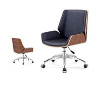 LMMSHA Executive No Wheels Office Mid-Back Swivel Adjustable Height Tilt Back Computer Chair PU Leather Desk Chair,A